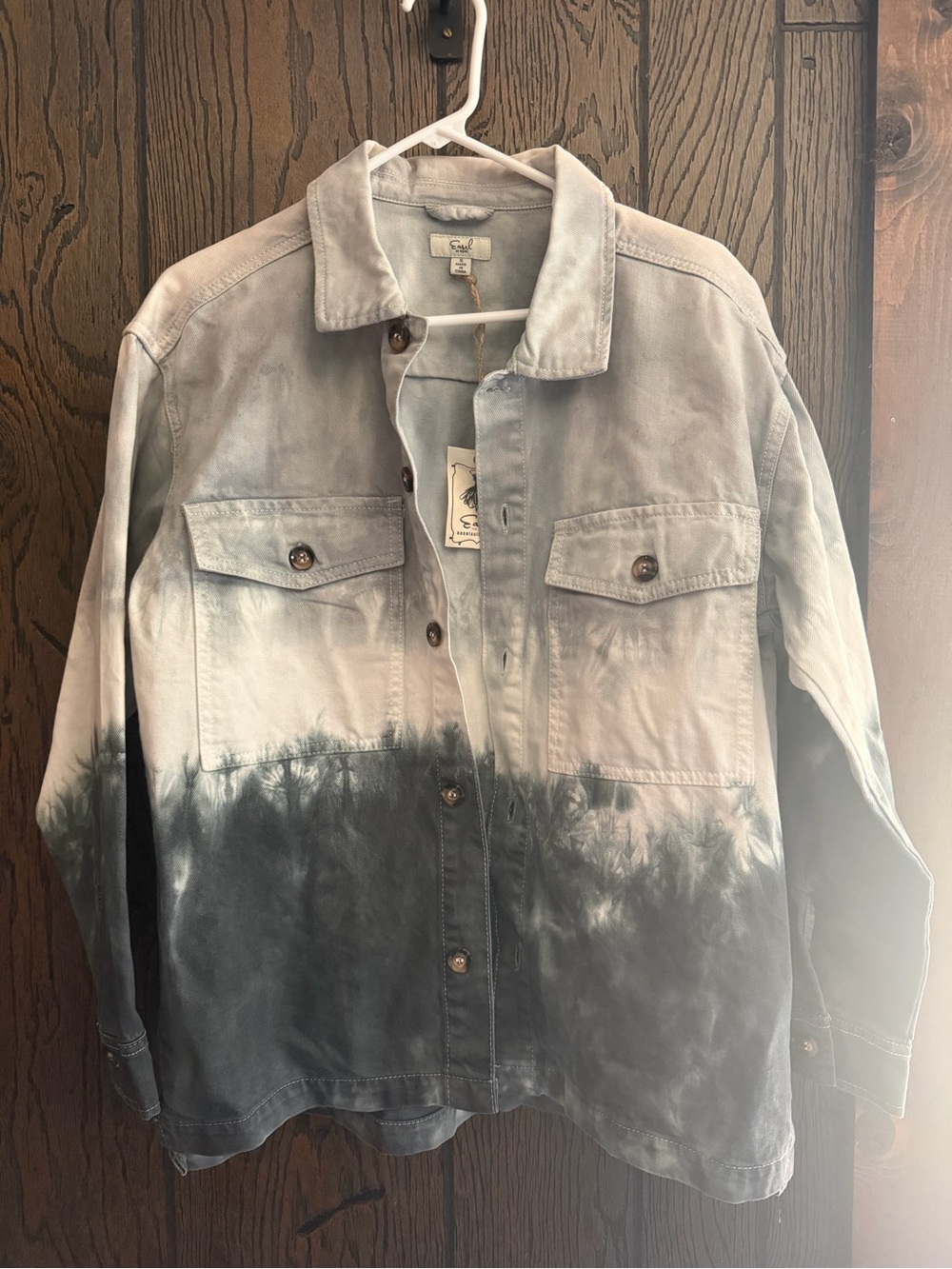Easel Tie-Dye Oversized Shacket - Light Gray to Black